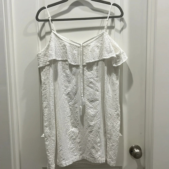 Talori White Eyelet Ruffled Mini Dress Sz M - Picture 7 of 7